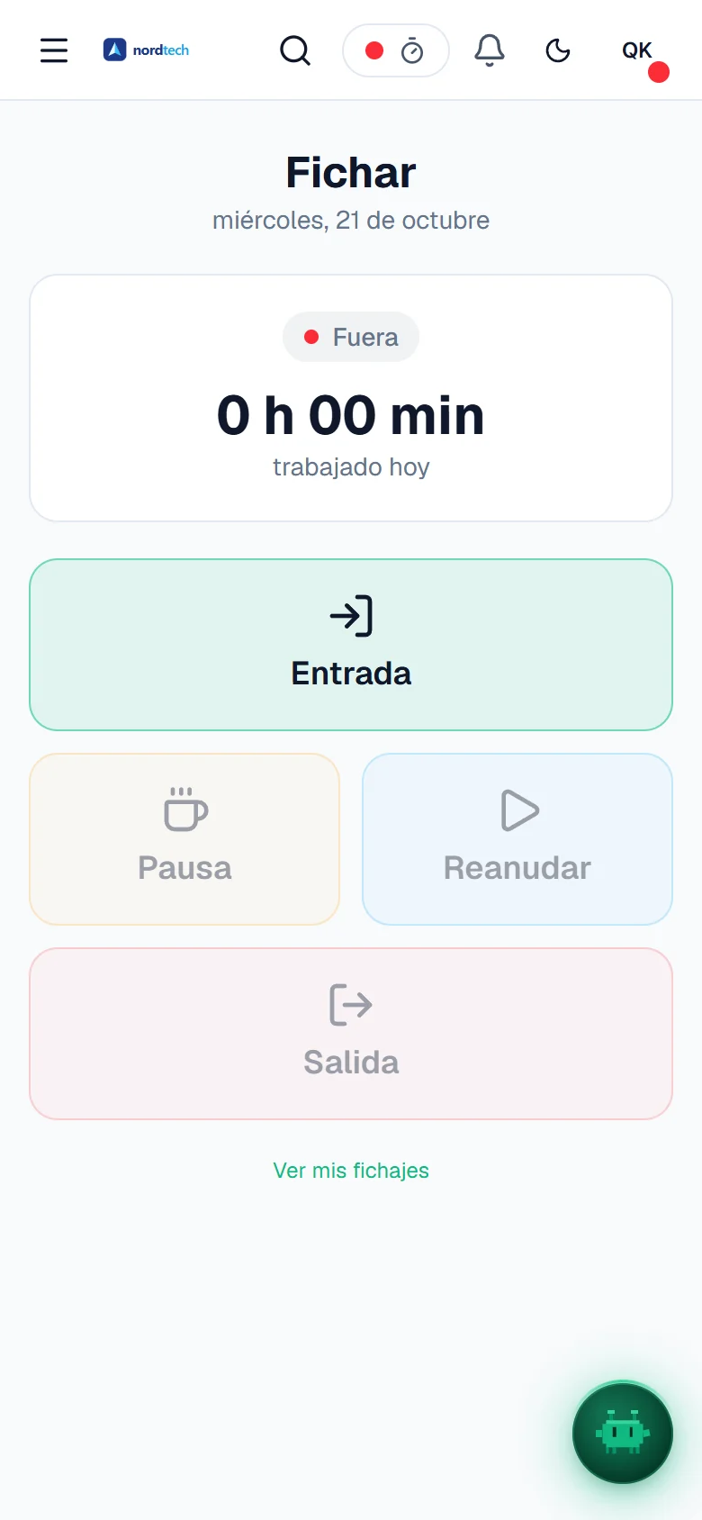 Fichar desde el móvil en Kore