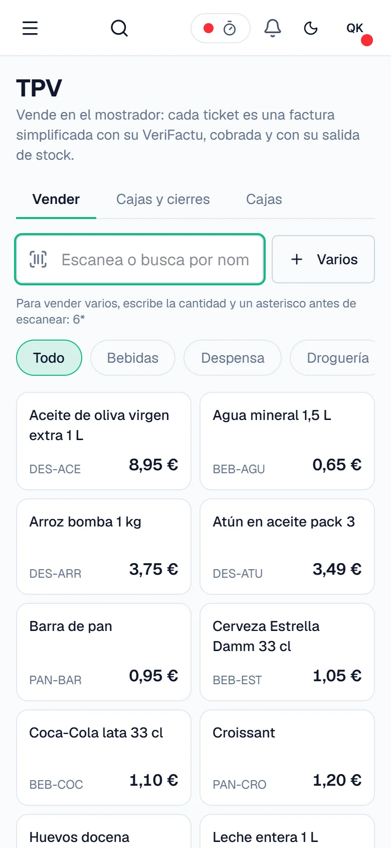 El punto de venta de Kore en el móvil